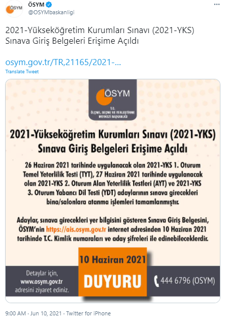 ÖSYM: 2021-YKS Giriş Belgeleri adayların erişimine açıldı - Resim: 0