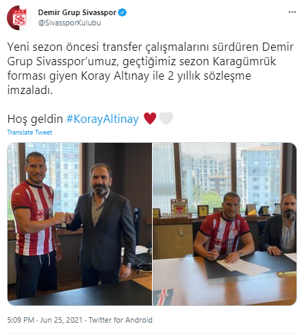 Sivasspor, Fatih Karagümrük'ten Koray Altınay'ı kadrosuna kattı - Resim: 0