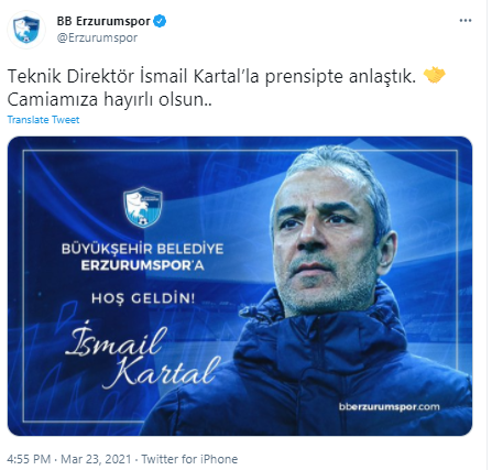 Erzurumspor İsmail Kartal'ı resmen açıkladı - Resim: 0