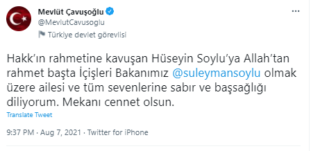 Dışişleri Bakanı Mevlüt Çavuşoğlu'ndan Bakan Süleyman Soylu'ya taziye mesajı - Resim: 0