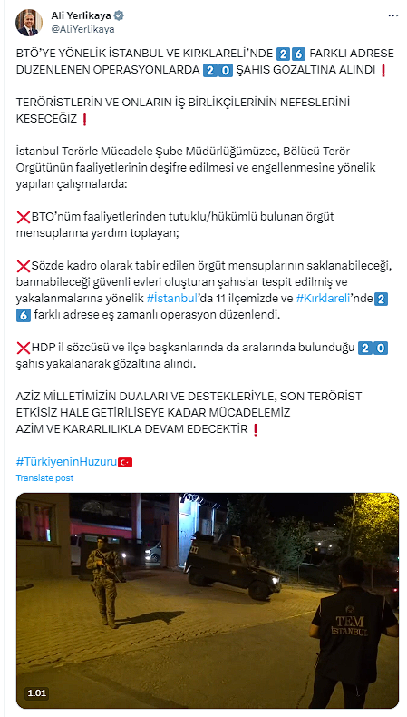26 farklı adrese eş zamanlı operasyon! Bakan Yerlikaya duyurdu: HDP'li yöneticiler dahil 20 gözaltı - Resim: 2