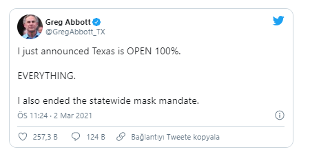 ABD Teksas'ta Covid-19 kısıtlamaları kaldırıldı: Eyalet genelindeki maske yasağını da bitirdim - Resim: 0