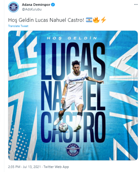Adana Demirspor, Lucas Castro'yu kadrosuna kattı - Resim: 1