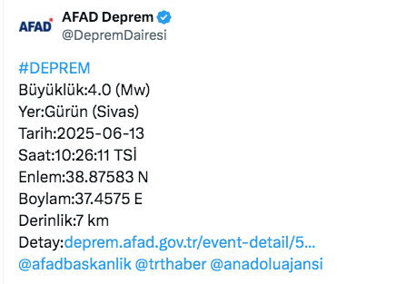 Sivas'ta deprem meydana geldi AFAD'dan açıklama - Resim: 0