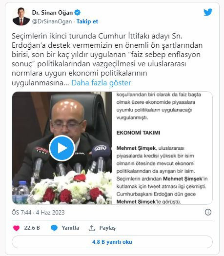 Mehmet Şimşek'i paylaşan Sinan Oğan bunu ilk kez söyledi: Destek şartımdı - Resim: 0
