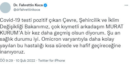 Sağlık Bakanı Fahrettin Koca'dan Covid'e yakalanan Bakan Murat Kurum'un sağlık durumuna ilişkin açıklama - Resim: 0