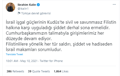 Cumhurbaşkanlığı Sözcüsü İbrahim Kalın'dan İsrail'e tepki: Mescid-i Aksa'yı derhal terk etmelidir - Resim: 0