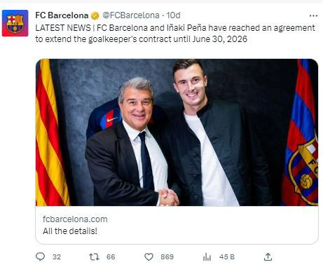 Barcelona, Inaki Pena'nın sözleşmesini 2026'ya kadar uzattı - Resim: 0