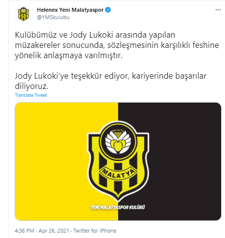 Yeni Malatyaspor, Lukoki'nin sözleşmesini feshetti - Resim: 0