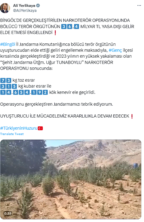 İçişleri Bakanı Ali Yerlikaya açıkladı: Terör örgütünün 36,4 milyar TL yasa dışı gelir elde etmesi engellendi - Resim: 0