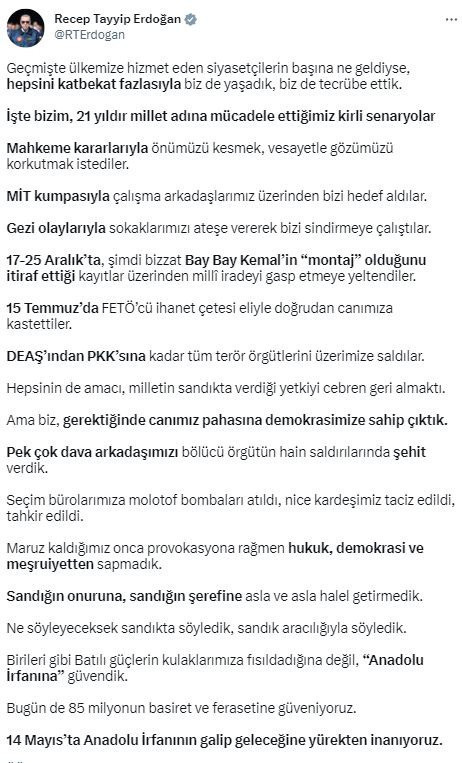 Cumhurbaşkanı Erdoğan'dan 14 Mayıs mesajı! "21 yıldır kirli senaryolarla mücadele ettik" - Resim: 0