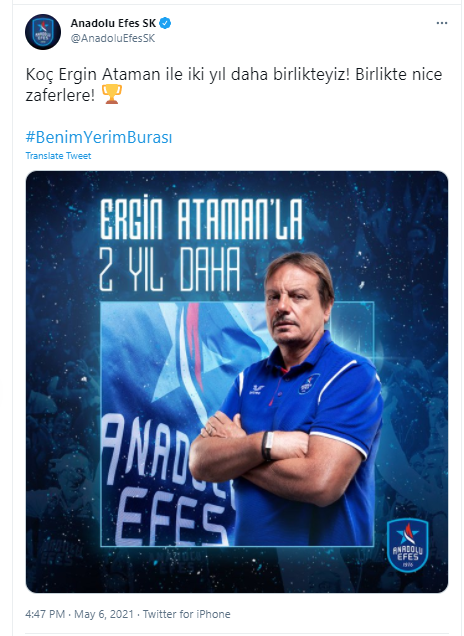 Anadolu Efes, Ergin Ataman'ın sözleşmesini uzattı - Resim: 0
