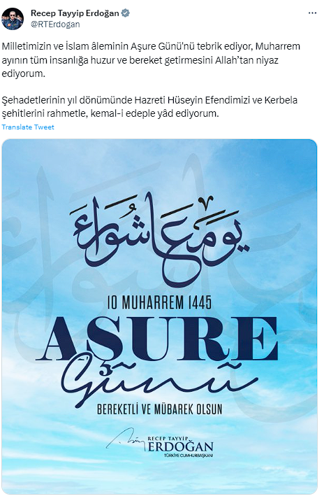 Cumhurbaşkanı Erdoğan'dan aşure günü ve Muharrem ayı paylaşımı - Resim: 0