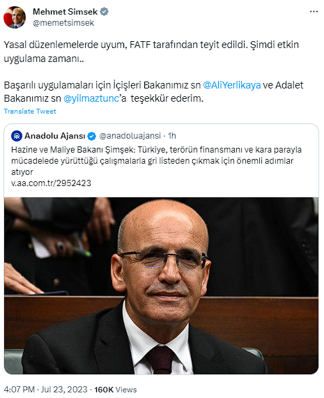 'Kara parayla mücadele' mesajı! Bakan Şimşek, Yerlikaya ve Tunç'a teşekkür etti: Türkiye, gri listeden çıkmak için önemli adımlar atıyor - Resim: 1