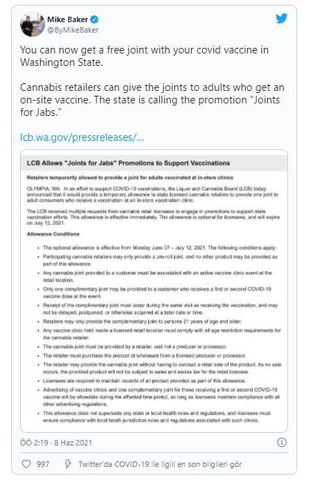 ABD'de koronavirüs aşısını olana esrar bedava verilecek! - Resim: 0