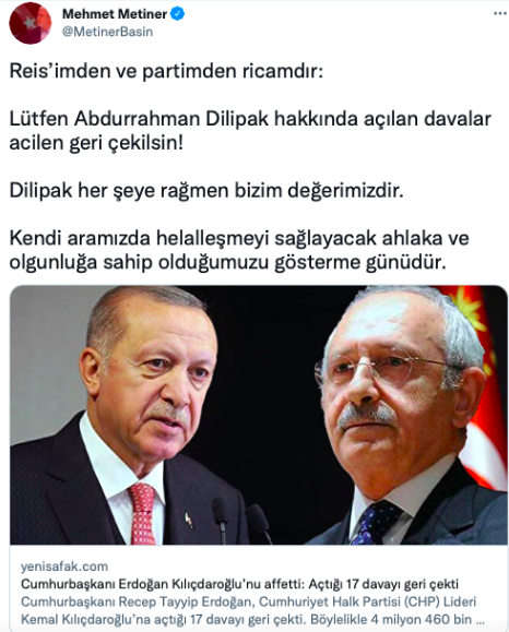 Mehmet Metiner, Abdurrahman Dilipak için 'Reisimden ricamdır' demişti şimdi vazgeçti! - Resim: 0
