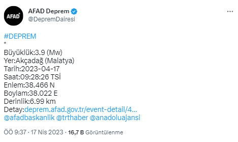 Malatya Akçadağ'da deprem oldu! AFAD'dan açıklama var - Resim: 0