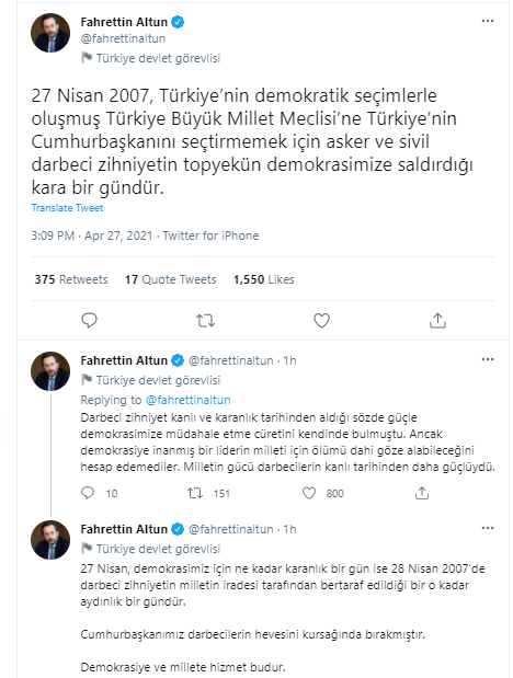 Cumhurbaşkanlığı İletişim Başkanı Altun'dan, "27 Nisan e-muhtırası" değerlendirmesi - Resim: 0