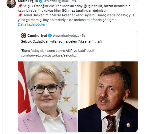 Selçuk Özdağ'ın iddiaları! İYİ Partili Metin Ergün yanıt verdi, Meral Akşener paylaştı - Resim: 0