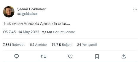 Şahan Gökbakar: TÜİK ne ise Anadolu Ajansı da odur - Resim: 0