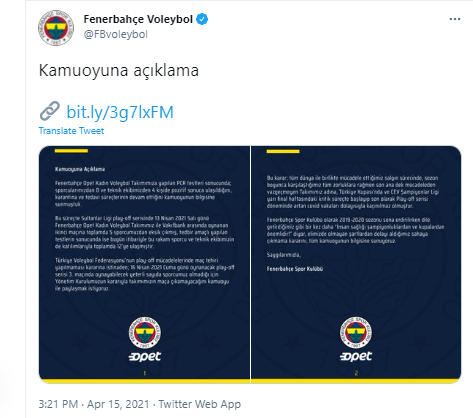 Fenerbahçe Opet, Covid-19 vakaları sebebiyle final maçına çıkmama kararı aldı - Resim: 0