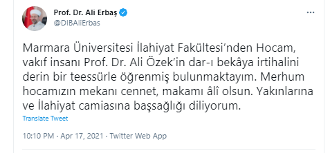 Prof. Dr. Ali Özek Hoca 89 yaşında ebediyete intikal etti - Resim: 0
