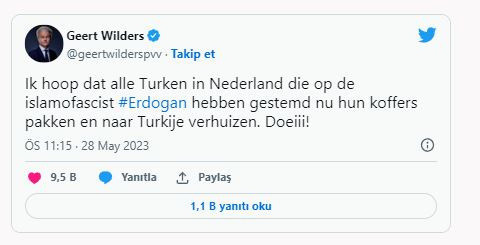 Hollanda'da Erdoğan'a oy veren Türkleri hedef aldı! Geert Wilders: Güle güle - Resim: 0