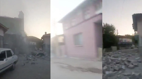 Sındırgı'dan gelen yıkım görüntüsü! Depremden hemen sonrası toz duman