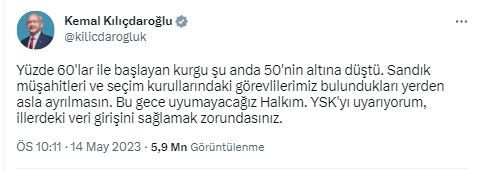 Kemal Kılıçdaroğlu "Bu gece uyumayacağız halkım" deyip bir de YSK'yı uyardı! - Resim: 0
