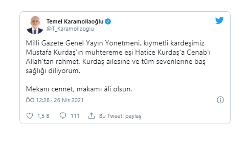 Milli Gazete Genel Yayın Yönetmeni Mustafa Kurdaş'ın eşi hayatını kaybetti - Resim: 0