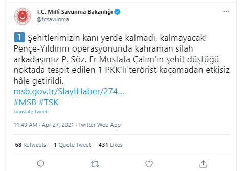 Milli Savunma Bakanlığı 'Şehitlerimizin kanı yerde kalmadı' diyerek duyurdu: 1 terörist öldürüldü - Resim: 0