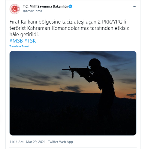 Fırat Kalkanı bölgesine taciz ateşi açan 2 terörist öldürüldü! MSB açıkladı - Resim: 0