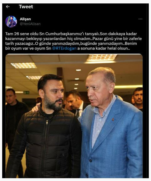 Alişan'dan, Cumhurbaşkanı Erdoğan'a destek mesajı - Resim: 0