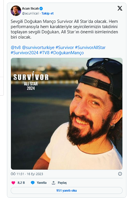Acun Ilıcalı, Survivor All Star'da yarışacak 11. ismi açıkladı - Resim: 0