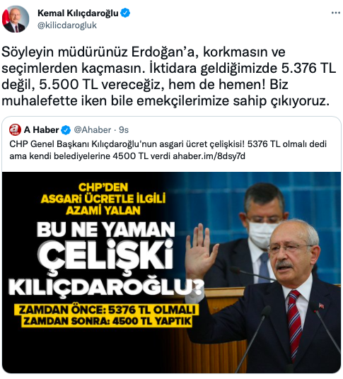 Kemal Kılıçdaroğlu A Haber'e asgari ücret cevabı: Söyleyin müdürünüz Erdoğan'a - Resim: 0