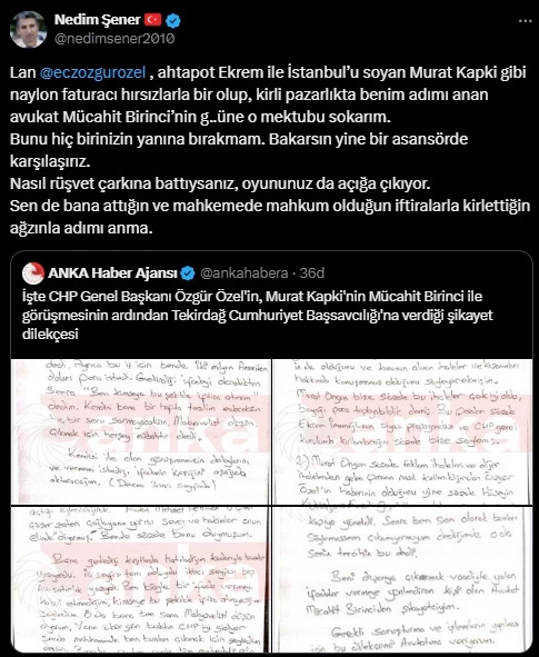 Özgür Özel açıkladı, Nedim Şener-Mücahit Birinci biririne girdi: Mektubu g.... sokarım - Resim: 0