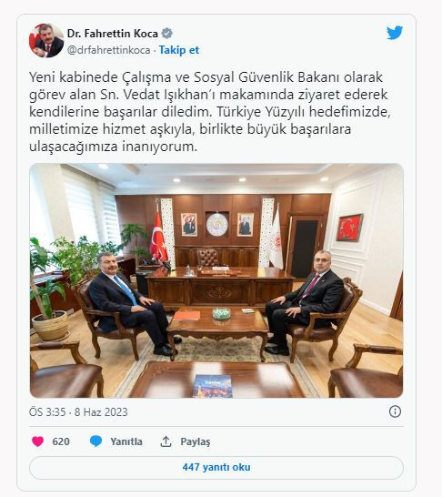 Bakan Fahrettin Koca'dan Bakan Vedat Işıkhan'a ziyaret - Resim: 0