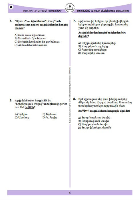 TEOG Din Kültürü ve Ahlak Bilgisi (Ermeni) soruları ve cevap anahtarları 2017 tüm kitapçıklara göre - Resim: 3
