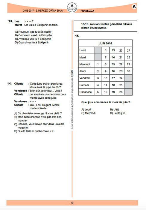TEOG Fransızca soruları ve cevap anahtarları 2017 tüm kitapçıklara göre - Resim: 4