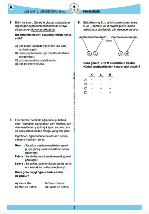 TEOG Fen Bilimleri soruları ve cevap anahtarları 2017 tüm kitapçıklara göre - Resim: 4