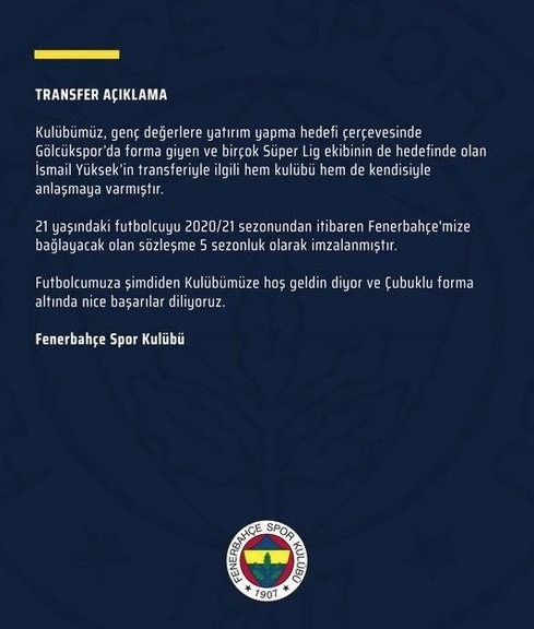 Fenerbahçe ilk transferini yaptı! Gölcükspor'dan İsmail Yüksek'i kadrosuna kattı - Resim: 0