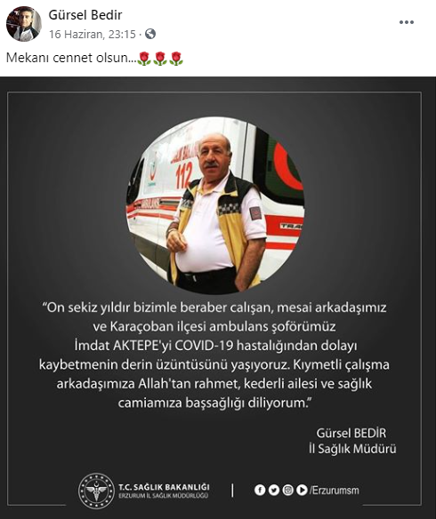 Erzurum'da ambulans şoförü koronavirüsten öldü - Resim: 0