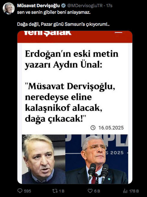 Müsavat Dervişoğlu'ndan Erdoğan'ın eski metin yazarına: Dağa değil Samsun'a çıkıyorum - Resim: 0