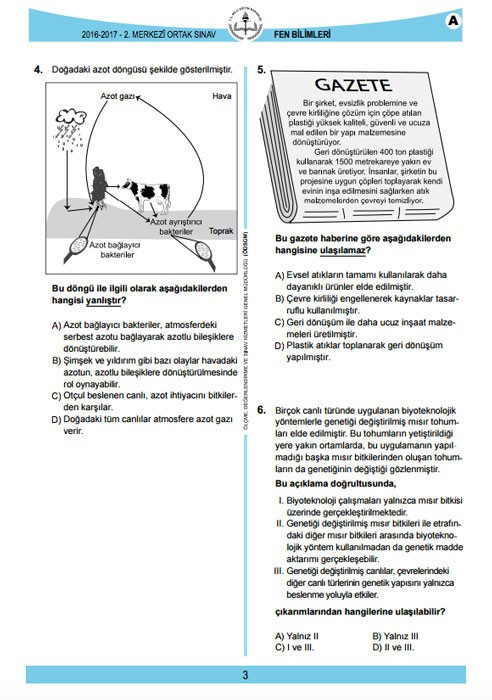 TEOG Fen Bilimleri soruları ve cevap anahtarları 2017 tüm kitapçıklara göre - Resim: 3