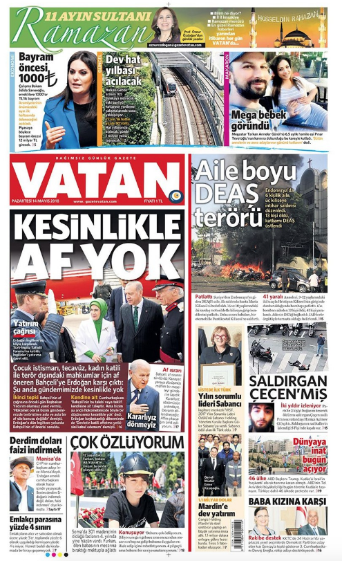 Gazete manşetleri 14 Mayıs 2018 Hürriyet - Sözcü - Habertürk - Resim: 2
