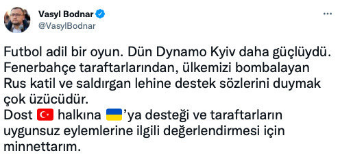 Ukrayna Büyükelçisi Bodnar'dan Fenerbahçe'nin Putin tezahüratına tepki - Resim: 0
