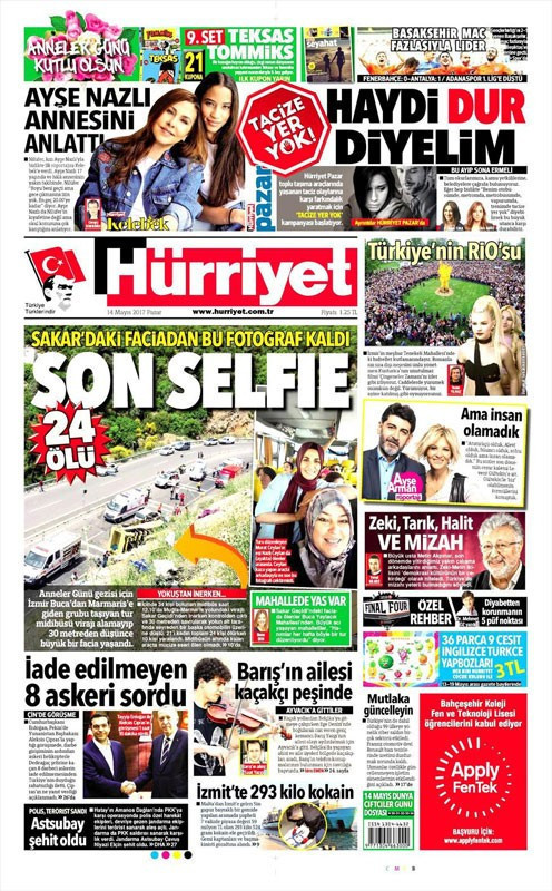 Gazete manşetleri Sözcü - Hürriyet - Fanatik 14 Mayıs 2017 - Resim: 1
