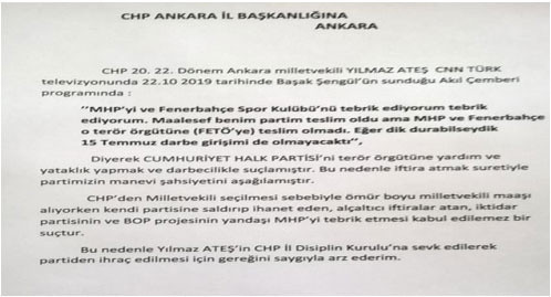CHP'li Yılmaz Ateş ihraç kararına itiraz etti kumpas kuruldu - Resim: 0