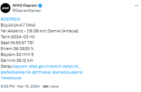 Antalya'da deprem oldu! AFAD depremin şiddetini duyurdu - Resim: 0