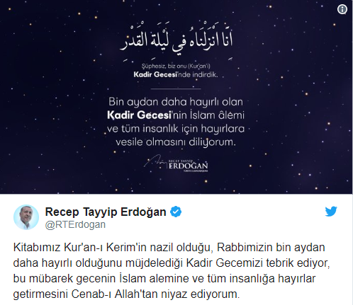 Başkan Erdoğan'dan 'Kadir Gecesi' mesajı - Resim: 0